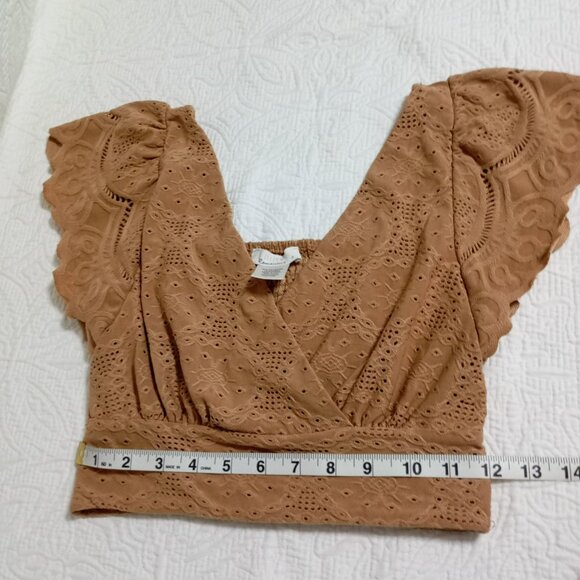 Urban Romantics Women Eyelet Flutter Sleeve Crop Top S Smocked Back Cottagecore - Picture 5 of 6